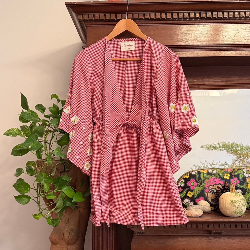 gingham and floral kimono sundress